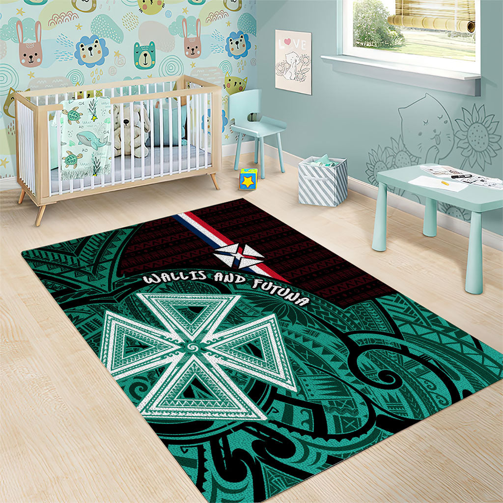 Wallis And Futuna Area Rug Tribal Polynesian Tattoo Heritage Cross Flag