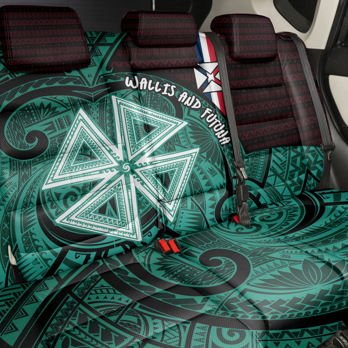 Wallis And Futuna Back Car Seat Cover Tribal Polynesian Tattoo Heritage Cross Flag