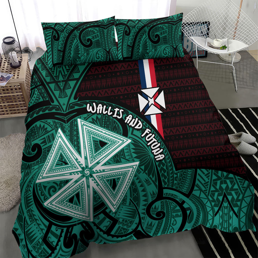 Wallis And Futuna Bedding Set Tribal Polynesian Tattoo Heritage Cross Flag
