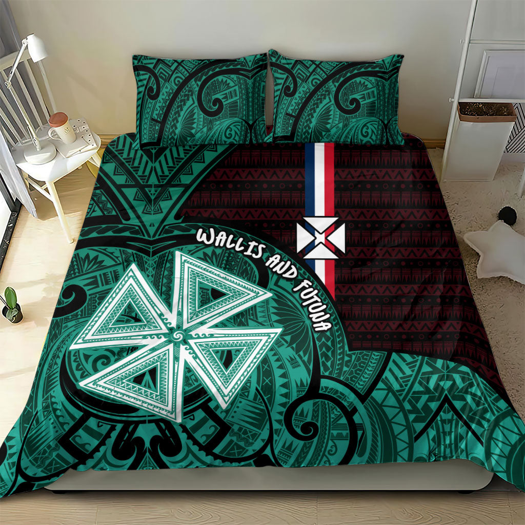 Wallis And Futuna Bedding Set Tribal Polynesian Tattoo Heritage Cross Flag