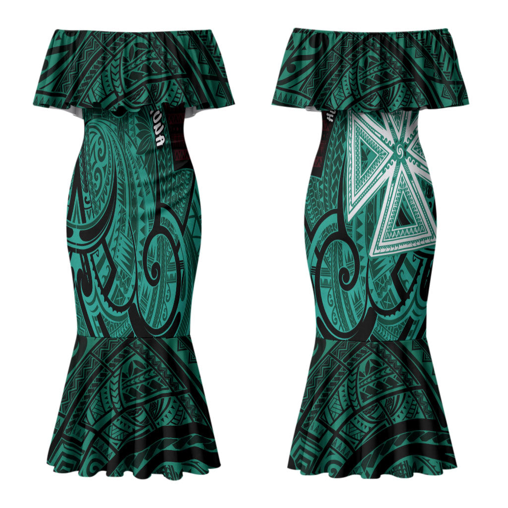 Wallis And Futuna Couples Matching Mermaid Dress and Hawaiian Shirt Tribal Polynesian Tattoo Heritage Cross Flag