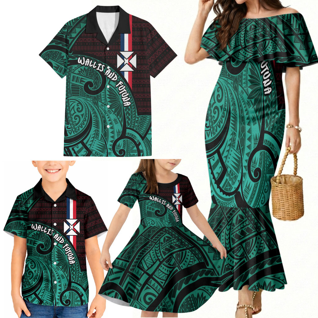Wallis And Futuna Family Matching Mermaid Dress and Hawaiian Shirt Tribal Polynesian Tattoo Heritage Cross Flag