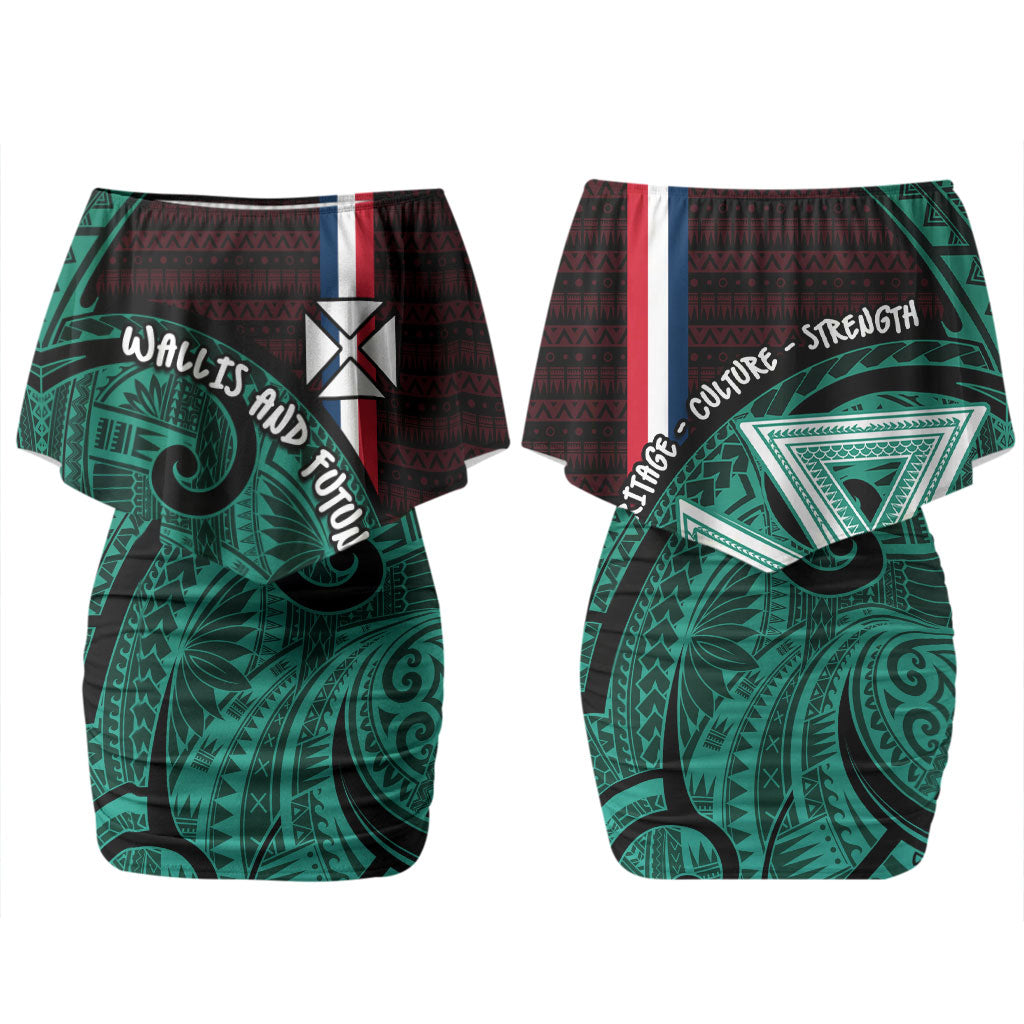 Wallis And Futuna Family Matching Off Shoulder Short Dress and Hawaiian Shirt Tribal Polynesian Tattoo Heritage Cross Flag
