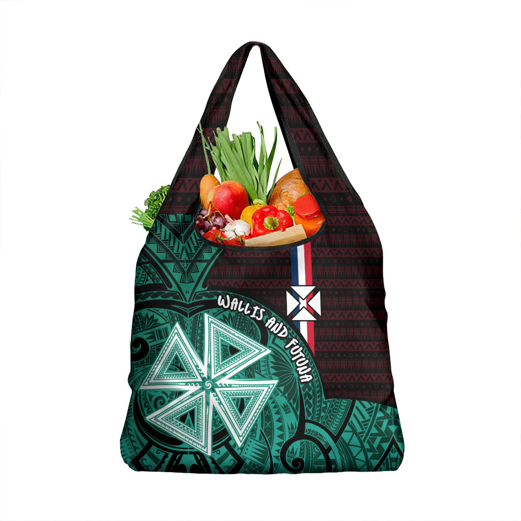 Wallis And Futuna Grocery Bag Tribal Polynesian Tattoo Heritage Cross Flag TS04 1-pack One Size Green Black - Polynesian Pride