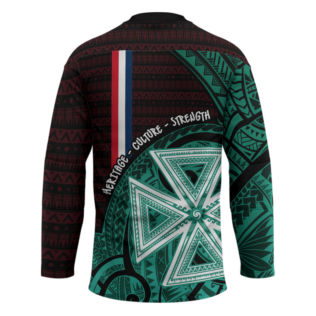 Wallis And Futuna Hockey Jersey Tribal Polynesian Tattoo Heritage Cross Flag