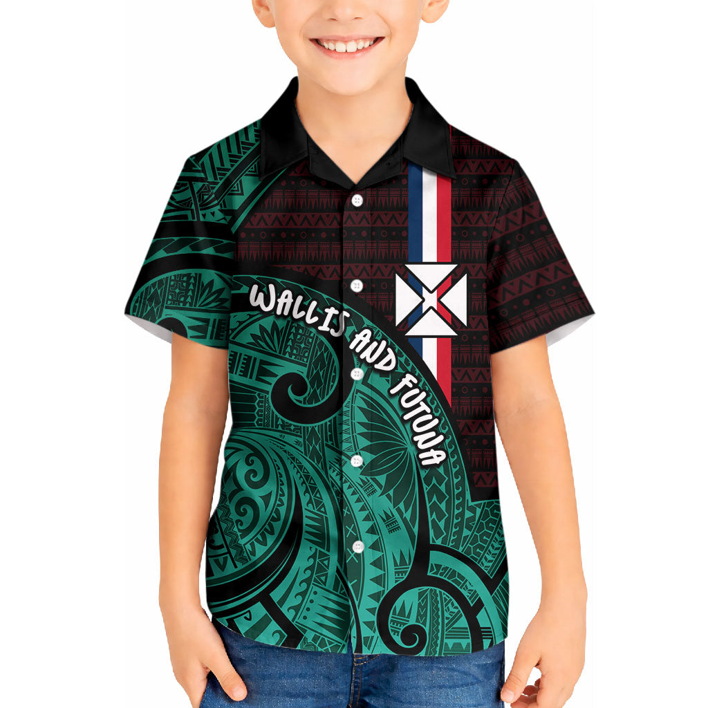 Wallis And Futuna Kid Hawaiian Shirt Tribal Polynesian Tattoo Heritage Cross Flag