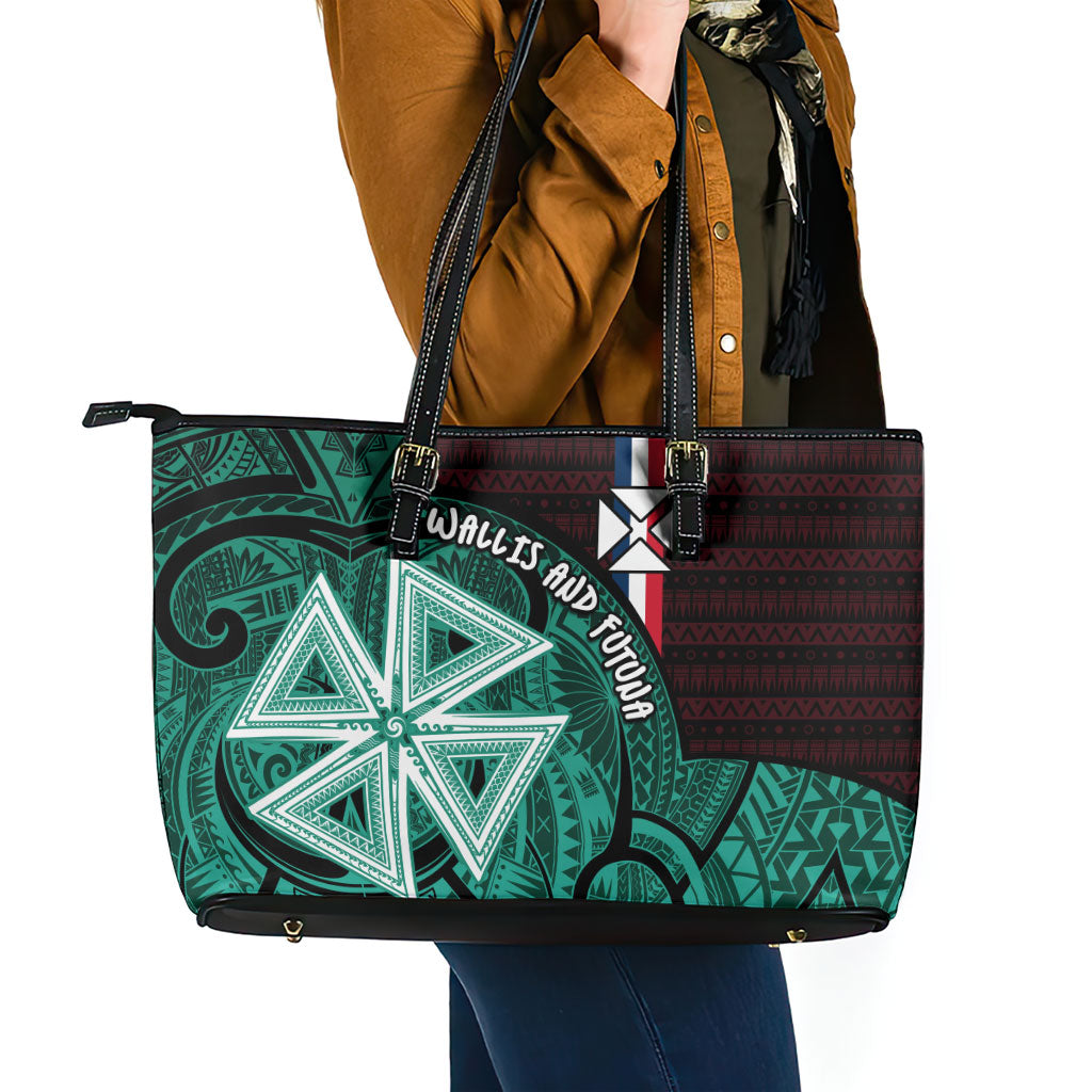 Wallis And Futuna Leather Tote Bag Tribal Polynesian Tattoo Heritage Cross Flag