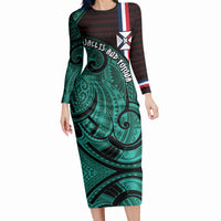 Wallis And Futuna Long Sleeve Bodycon Dress Tribal Polynesian Tattoo Heritage Cross Flag