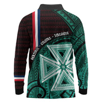 Wallis And Futuna Long Sleeve Polo Shirt Tribal Polynesian Tattoo Heritage Cross Flag