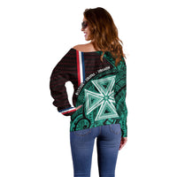 Wallis And Futuna Off Shoulder Sweater Tribal Polynesian Tattoo Heritage Cross Flag