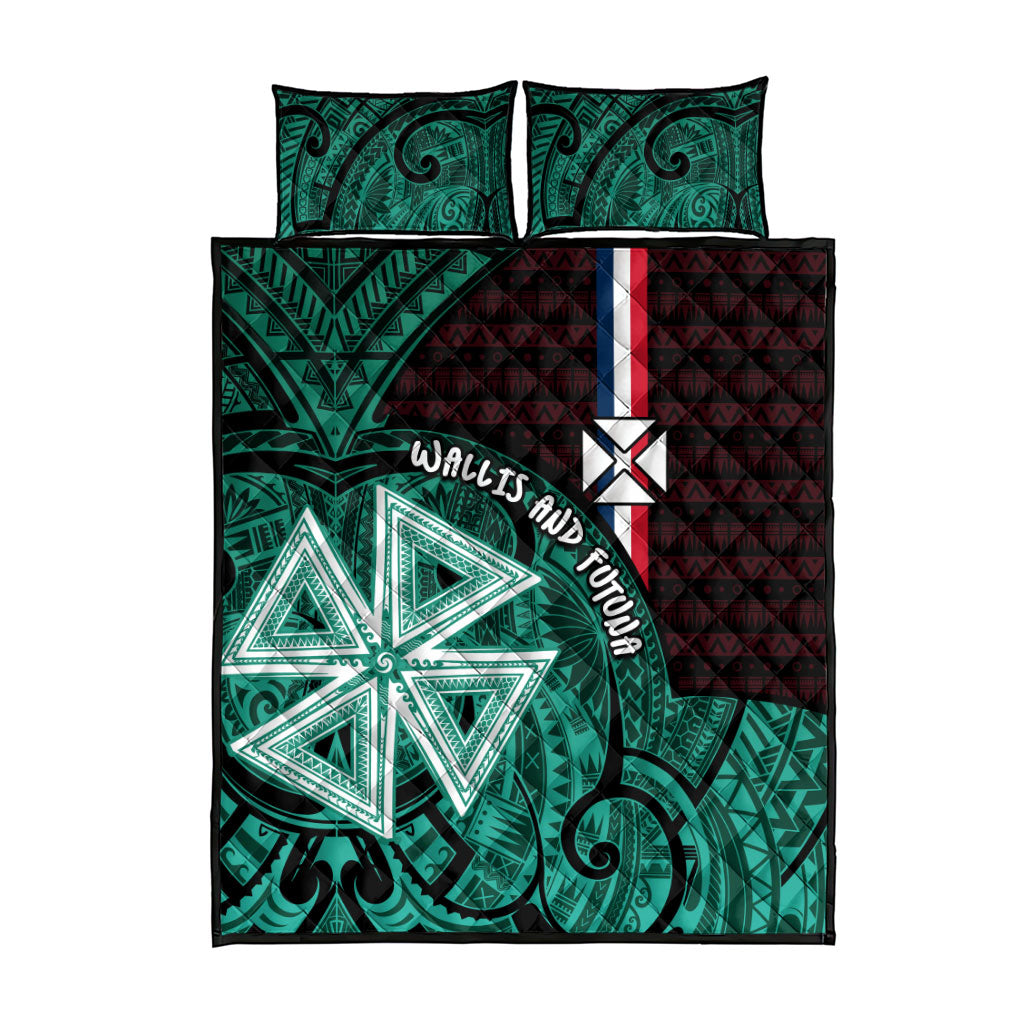 Wallis And Futuna Quilt Bed Set Tribal Polynesian Tattoo Heritage Cross Flag