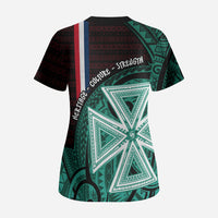 Wallis And Futuna Scrub Top Tribal Polynesian Tattoo Heritage Cross Flag