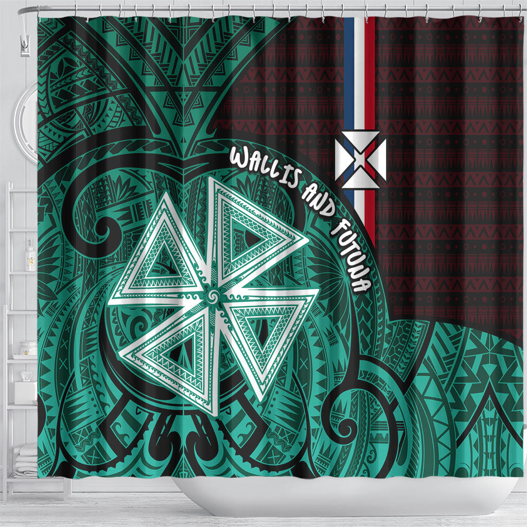 Wallis And Futuna Shower Curtain Tribal Polynesian Tattoo Heritage Cross Flag