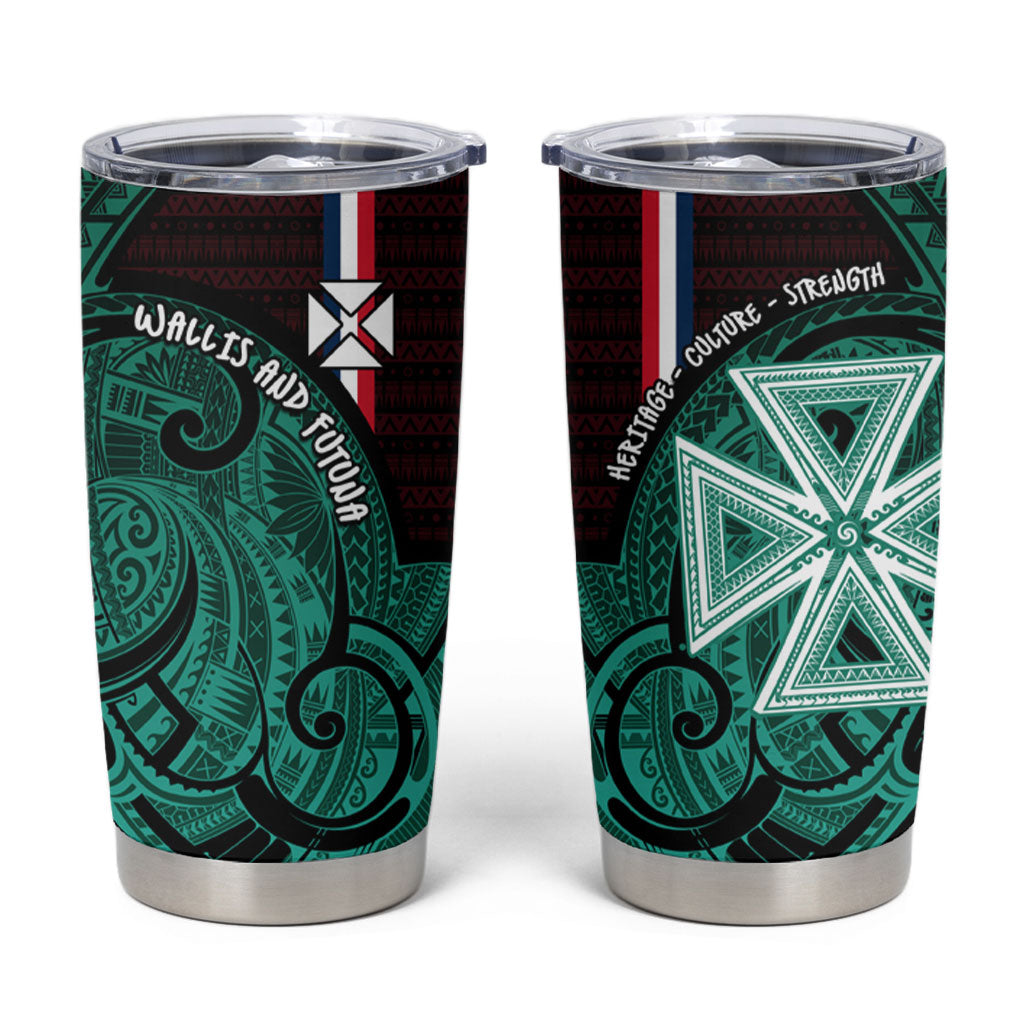 Wallis And Futuna Tumbler Cup Tribal Polynesian Tattoo Heritage Cross Flag