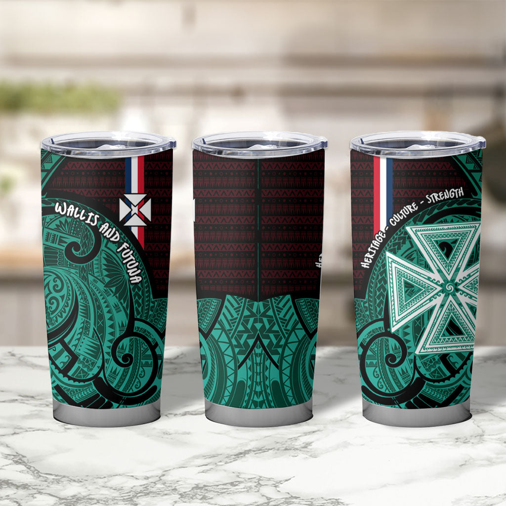 Wallis And Futuna Tumbler Cup Tribal Polynesian Tattoo Heritage Cross Flag