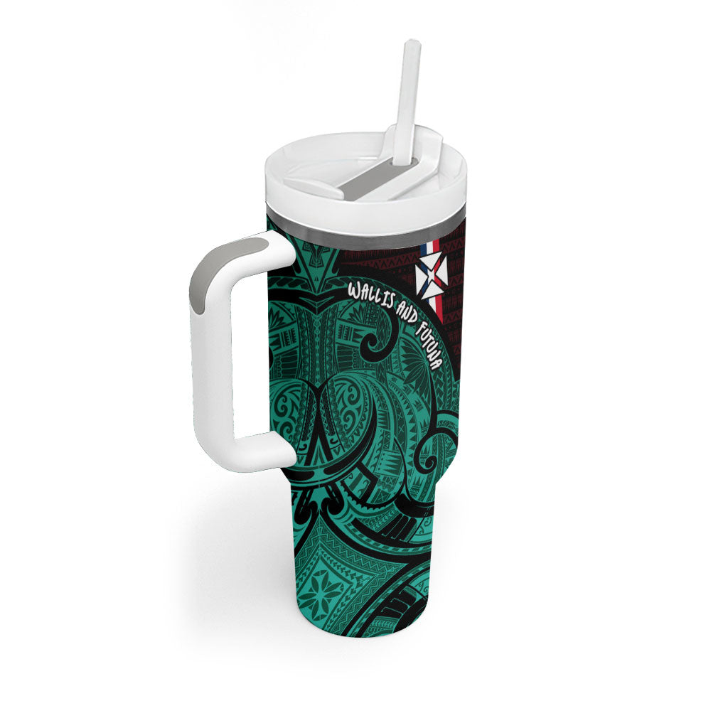 Wallis And Futuna Tumbler With Handle Tribal Polynesian Tattoo Heritage Cross Flag