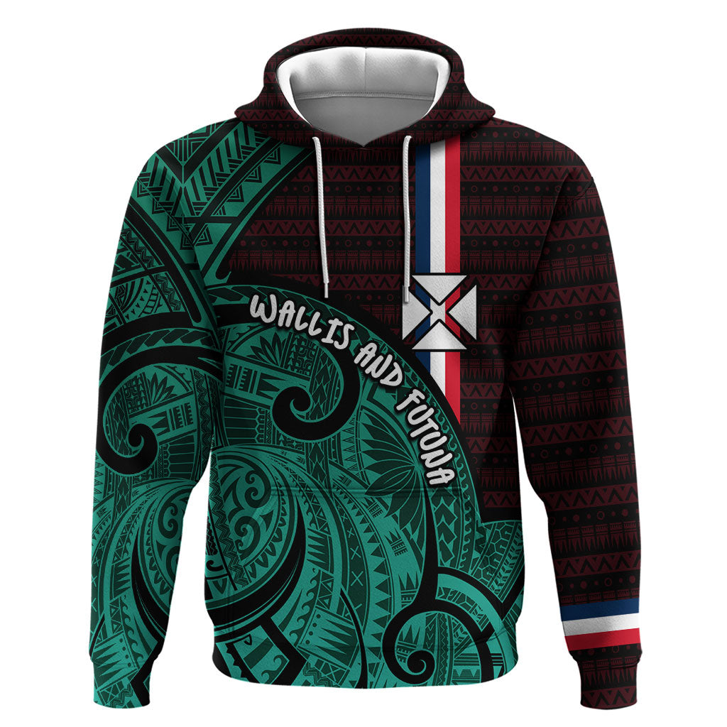 Wallis And Futuna Zip Hoodie Tribal Polynesian Tattoo Heritage Cross Flag