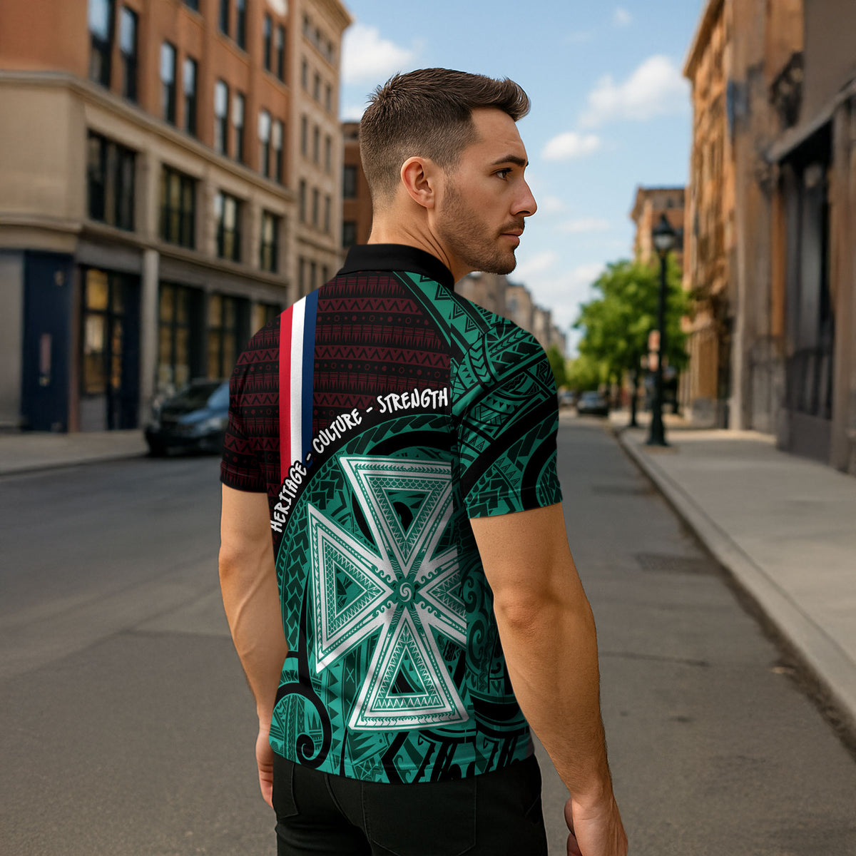 Wallis And Futuna Zipper Polo Shirt Tribal Polynesian Tattoo Heritage Cross Flag