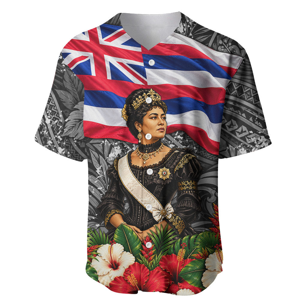 Queen Liliuokalani Hawaiian Flag Baseball Jersey Polynesian Tribal Pattern And Tropical Hibiscus TS04 Grey Red - Polynesian Pride