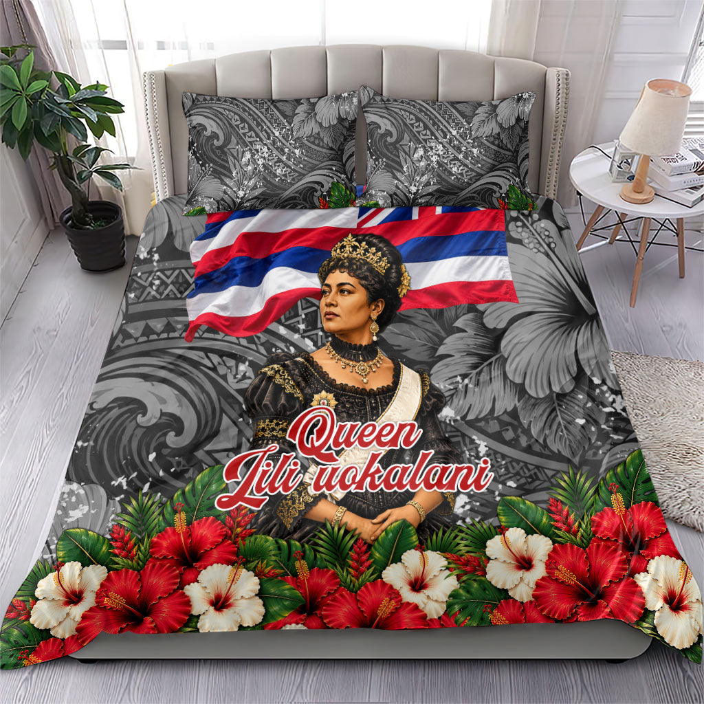 Queen Liliuokalani Hawaiian Flag Bedding Set Polynesian Tribal Pattern And Tropical Hibiscus TS04 - Polynesian Pride