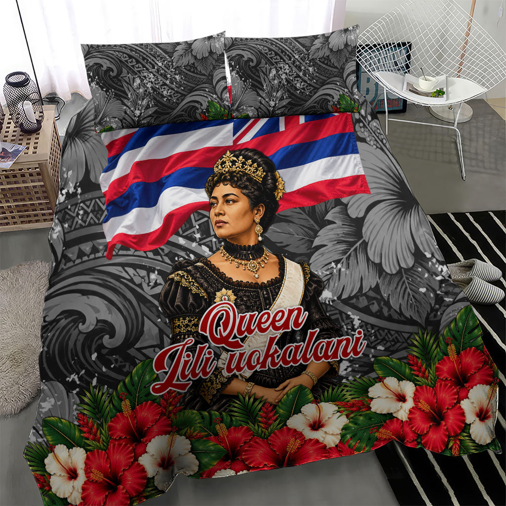 Queen Liliuokalani Hawaiian Flag Bedding Set Polynesian Tribal Pattern And Tropical Hibiscus TS04 - Polynesian Pride