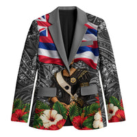 Queen Liliuokalani Hawaiian Flag Blazer Polynesian Tribal Pattern And Tropical Hibiscus TS04 Unisex Grey Red - Polynesian Pride