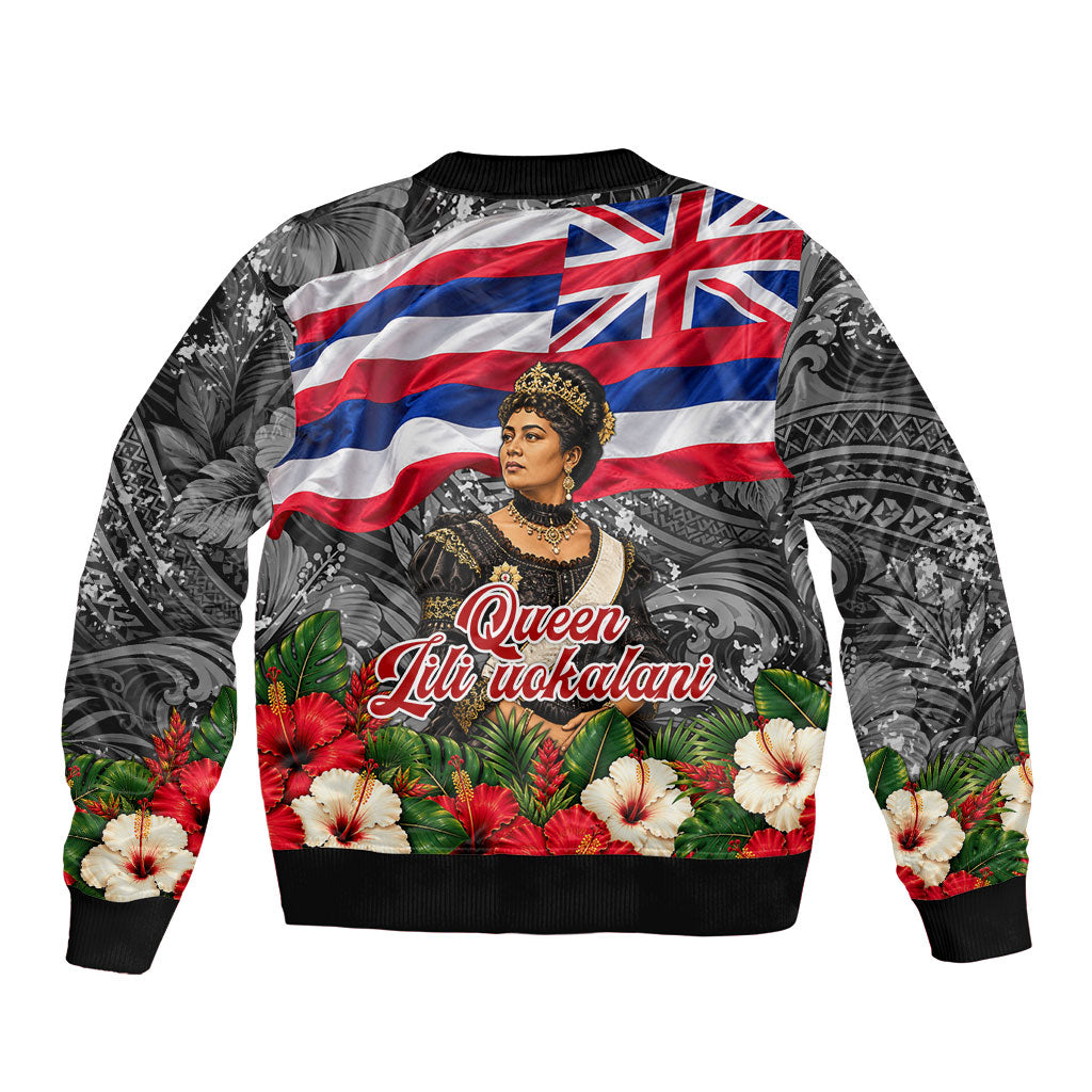 Queen Liliuokalani Hawaiian Flag Bomber Jacket Polynesian Tribal Pattern And Tropical Hibiscus TS04 - Polynesian Pride