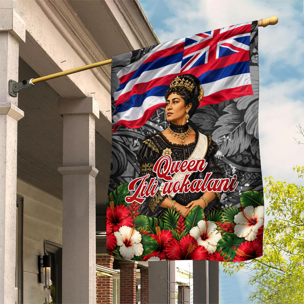Queen Liliuokalani Hawaiian Flag Garden Flag Polynesian Tribal Pattern And Tropical Hibiscus TS04 House Flag Grey Red - Polynesian Pride