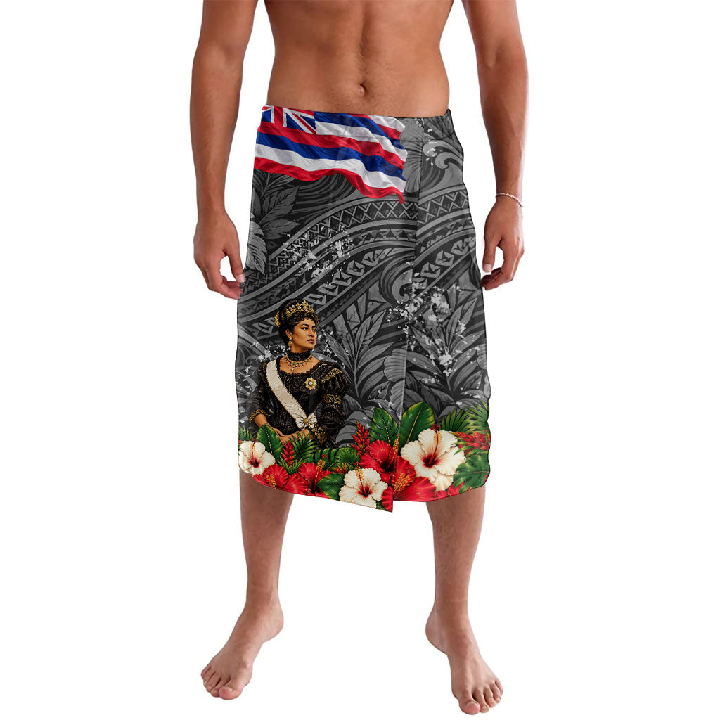 Queen Liliuokalani Hawaiian Flag Lavalava Polynesian Tribal Pattern And Tropical Hibiscus TS04 Grey Red - Polynesian Pride