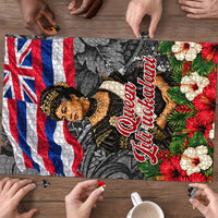 Queen Liliuokalani Hawaiian Flag Puzzle Polynesian Tribal Pattern And Tropical Hibiscus TS04 - Polynesian Pride