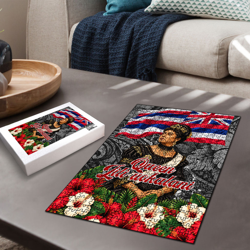 Queen Liliuokalani Hawaiian Flag Puzzle Polynesian Tribal Pattern And Tropical Hibiscus TS04 - Polynesian Pride