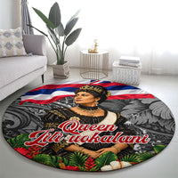 Queen Liliuokalani Hawaiian Flag Round Carpet Polynesian Tribal Pattern And Tropical Hibiscus TS04 - Polynesian Pride