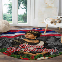 Queen Liliuokalani Hawaiian Flag Round Carpet Polynesian Tribal Pattern And Tropical Hibiscus TS04 - Polynesian Pride