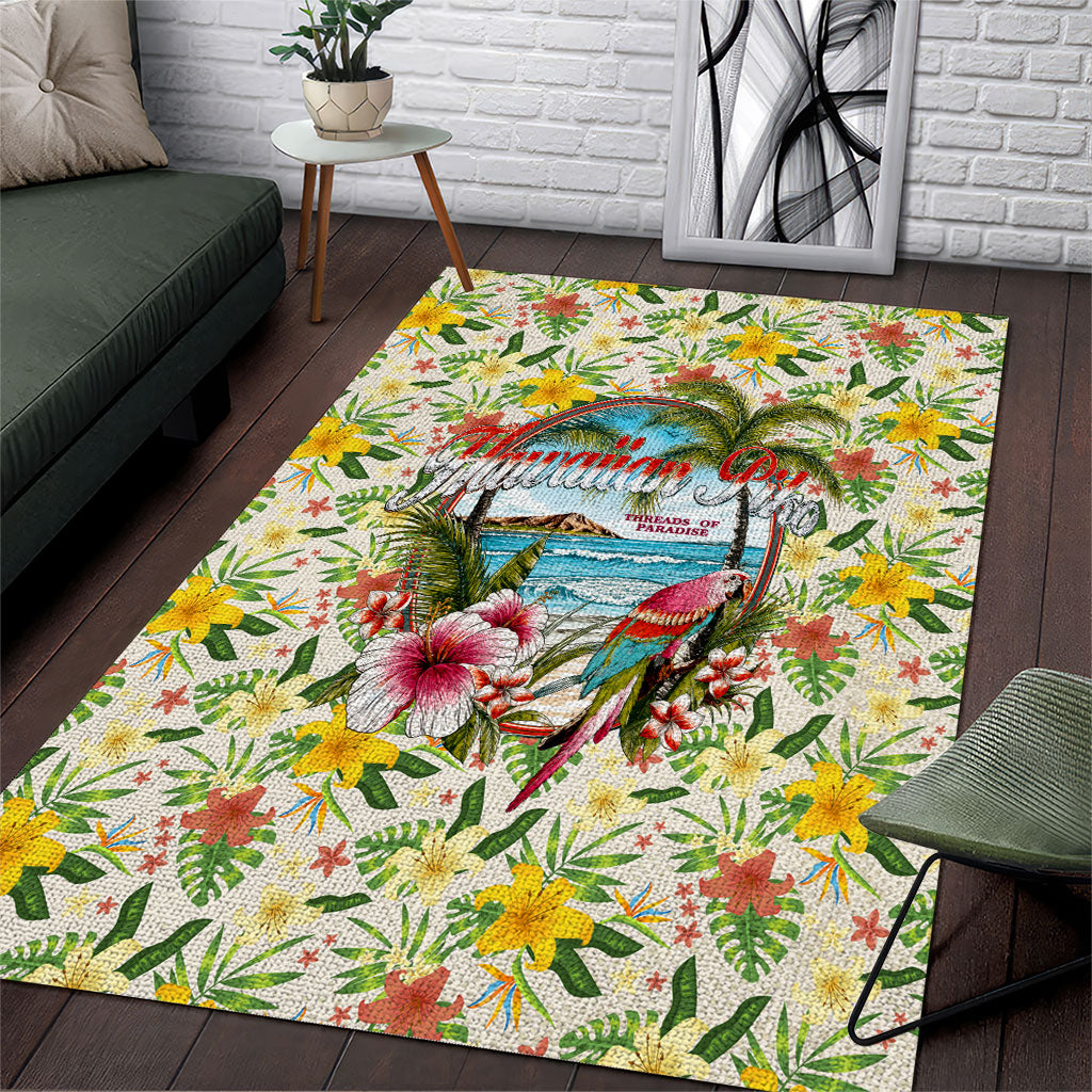 Hawaiian Piko Threads Of Paradise Aloha Area Rug Tropical Hibiscus Plumeria