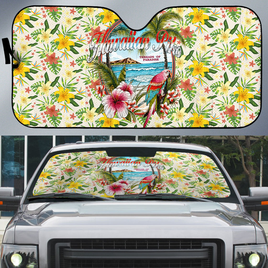 Hawaiian Piko Threads Of Paradise Aloha Auto Sun Shade Tropical Hibiscus Plumeria