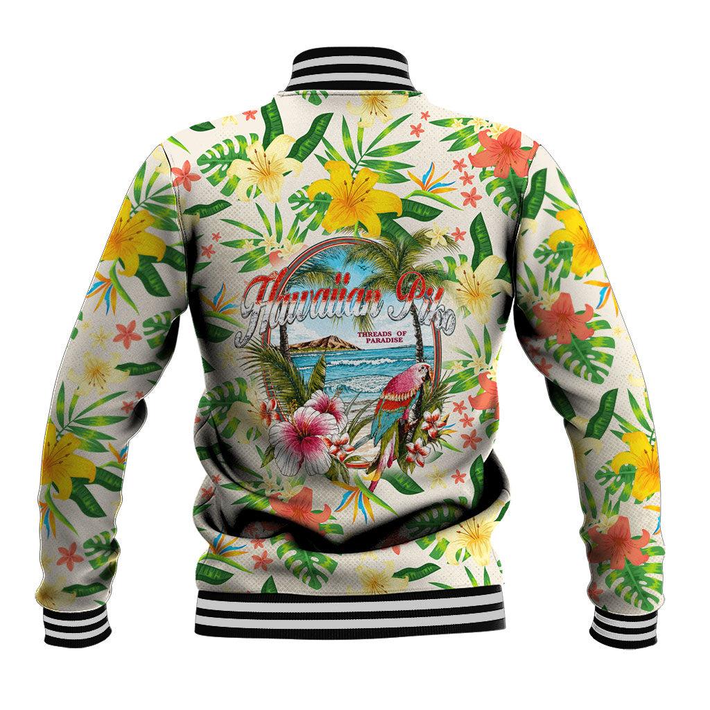 Hawaiian Piko Threads Of Paradise Aloha Baseball Jacket Tropical Hibiscus Plumeria