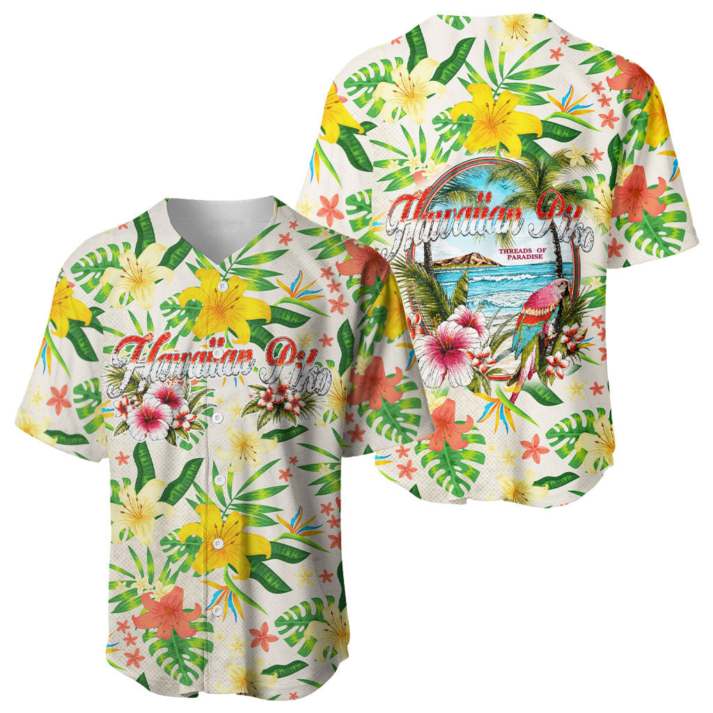 Hawaiian Piko Threads Of Paradise Aloha Baseball Jersey Tropical Hibiscus Plumeria