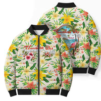 Hawaiian Piko Threads Of Paradise Aloha Bomber Puffer Jacket Tropical Hibiscus Plumeria