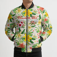 Hawaiian Piko Threads Of Paradise Aloha Bomber Puffer Jacket Tropical Hibiscus Plumeria