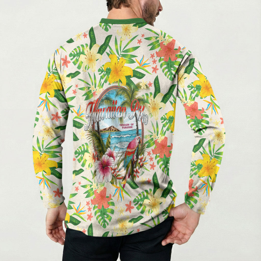 Hawaiian Piko Threads Of Paradise Aloha Button Sweatshirt Tropical Hibiscus Plumeria