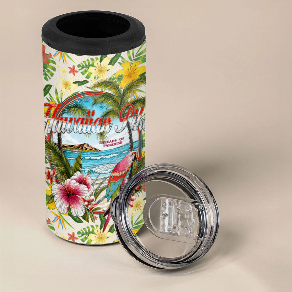 Hawaiian Piko Threads Of Paradise Aloha 4 in 1 Can Cooler Tumbler Tropical Hibiscus Plumeria