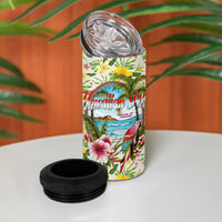 Hawaiian Piko Threads Of Paradise Aloha 4 in 1 Can Cooler Tumbler Tropical Hibiscus Plumeria