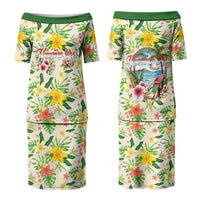 Hawaiian Piko Threads Of Paradise Aloha Couples Matching Puletasi and Long Sleeve Button Shirt Tropical Hibiscus Plumeria