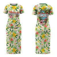 Hawaiian Piko Threads Of Paradise Aloha Couples Matching Short Sleeve Bodycon Dress and Long Sleeve Button Shirt Tropical Hibiscus Plumeria