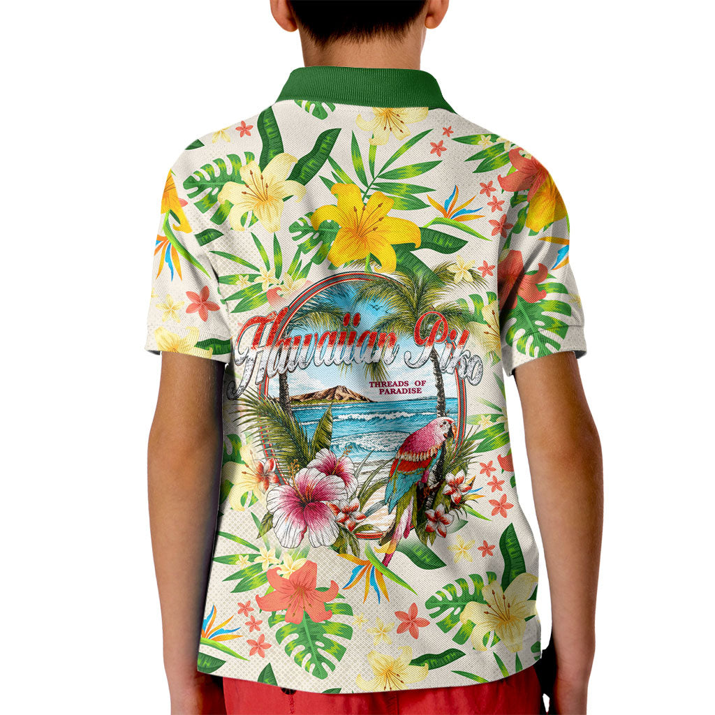 Hawaiian Piko Threads Of Paradise Aloha Kid Polo Shirt Tropical Hibiscus Plumeria