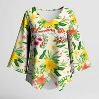 Hawaiian Piko Threads Of Paradise Aloha Kimono Sleeve Blouse Tropical Hibiscus Plumeria