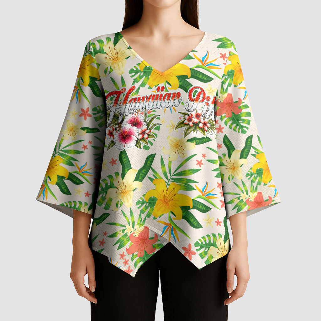 Hawaiian Piko Threads Of Paradise Aloha Kimono Sleeve Blouse Tropical Hibiscus Plumeria
