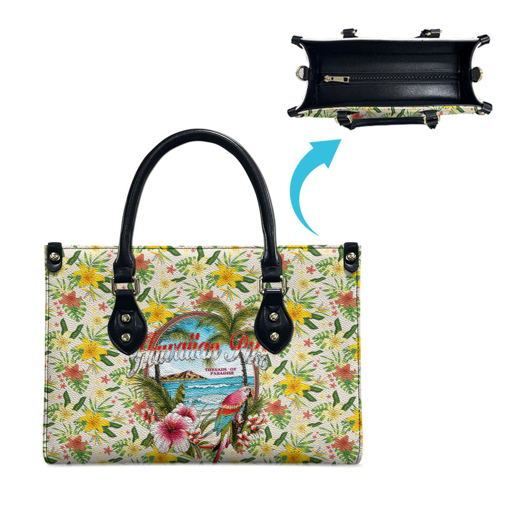 Hawaiian Piko Threads Of Paradise Aloha Leather Bag Tropical Hibiscus Plumeria