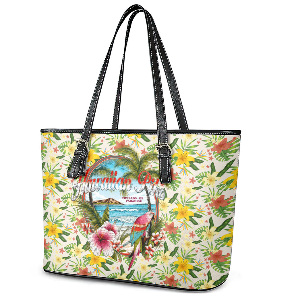 Hawaiian Piko Threads Of Paradise Aloha Leather Tote Bag Tropical Hibiscus Plumeria