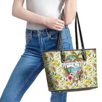 Hawaiian Piko Threads Of Paradise Aloha Leather Tote Bag Tropical Hibiscus Plumeria
